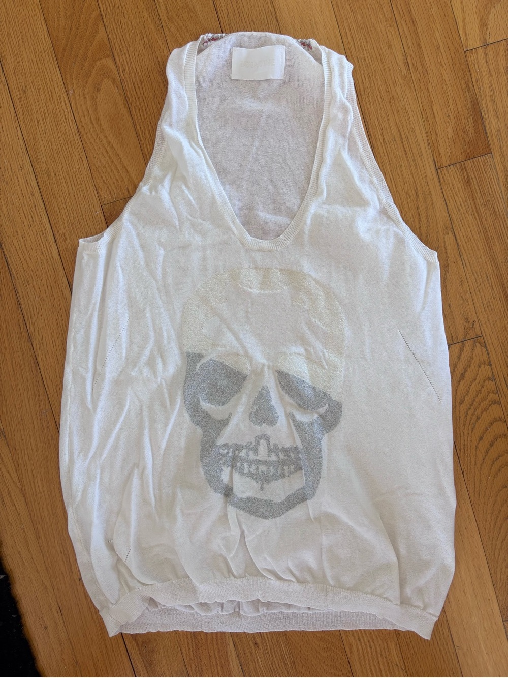 Zadig & Voltaire White Knit Tank with Metallic Skull detail
